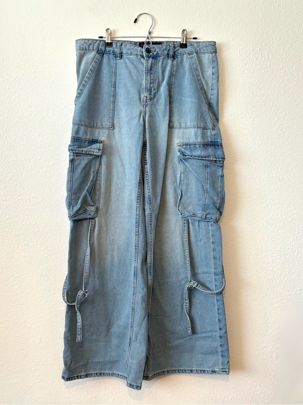 Vintage Y2K Tactical Cargo Jeans Size 9 Wide Leg Hanging Straps Buckles